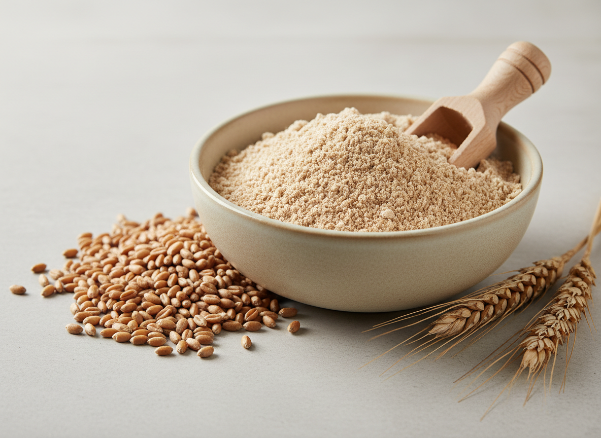 Whole wheat flour with wheat grains