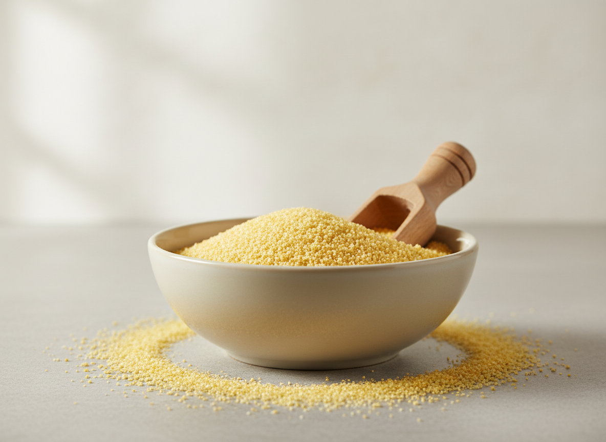 Golden semolina durum wheat flour in a bowl