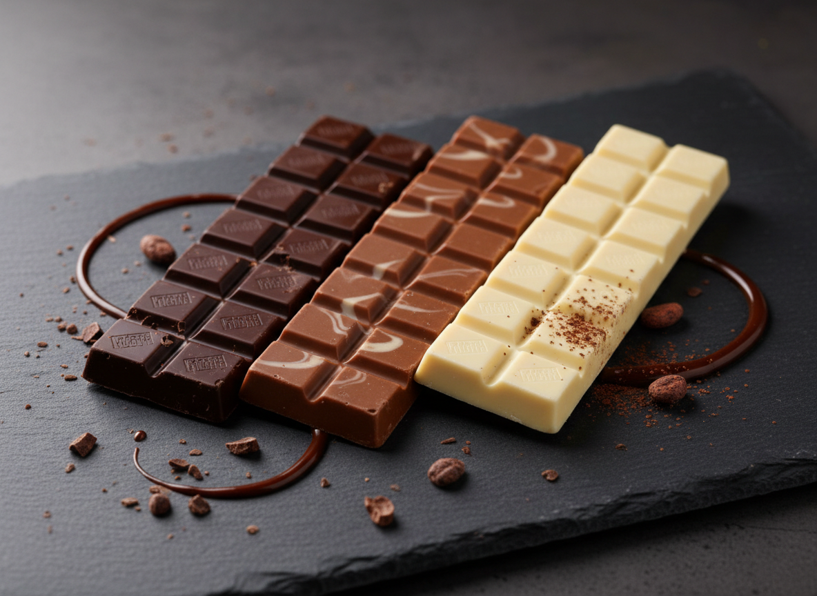 Premium milk, dark and white chocolate bars