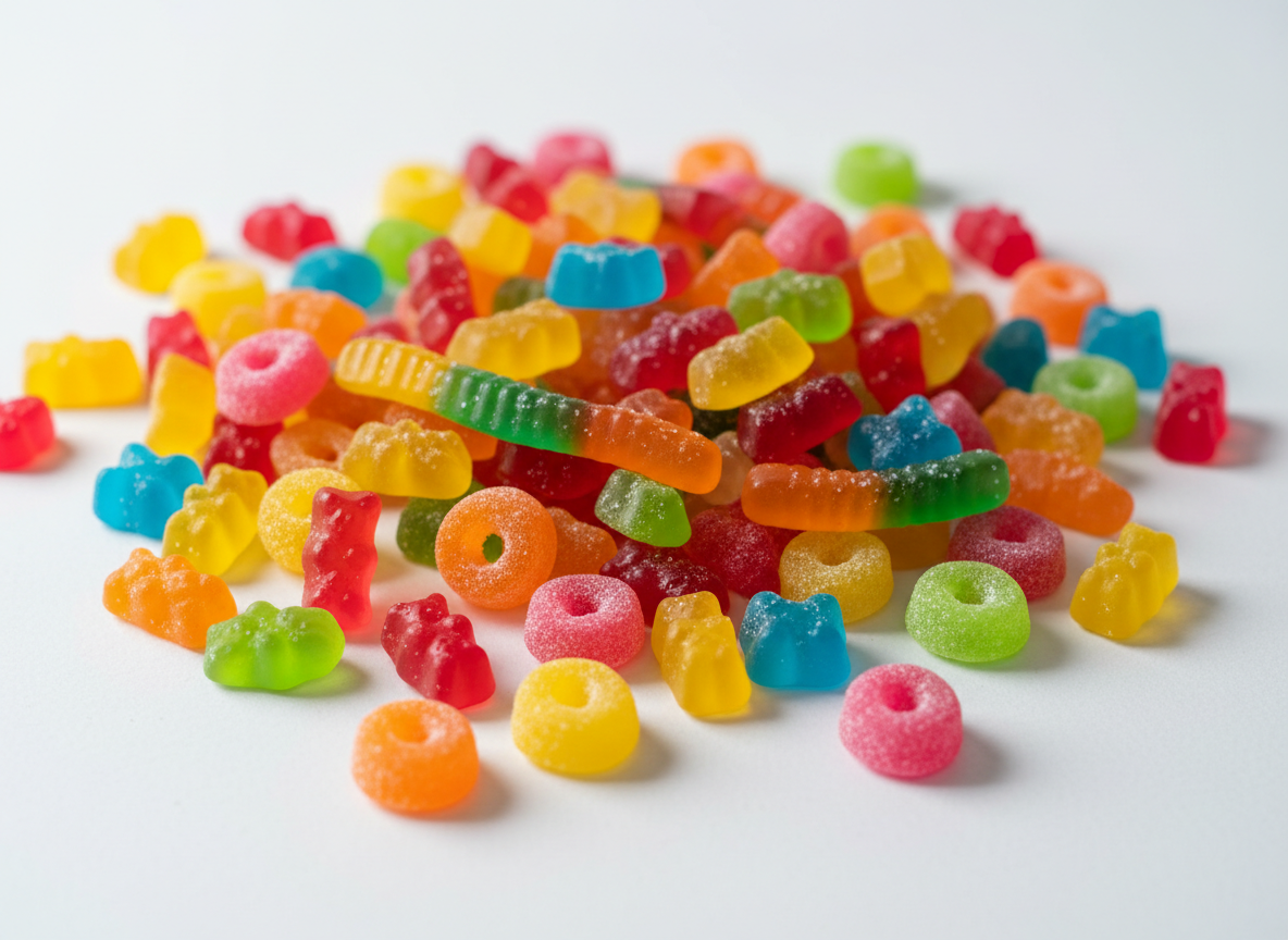 Vibrant colorful gummy and jelly sweets