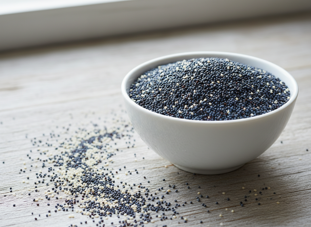 Blue and white poppy seeds